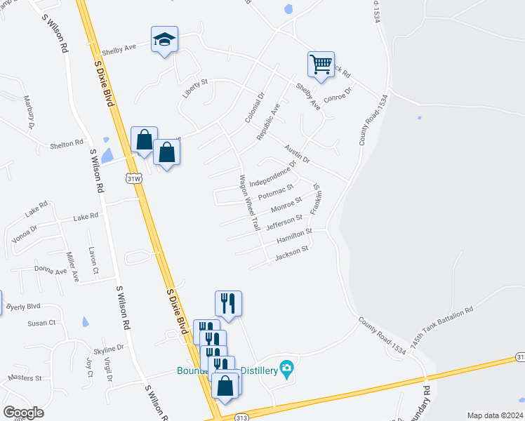 map of restaurants, bars, coffee shops, grocery stores, and more near 103 Monroe Street in Radcliff