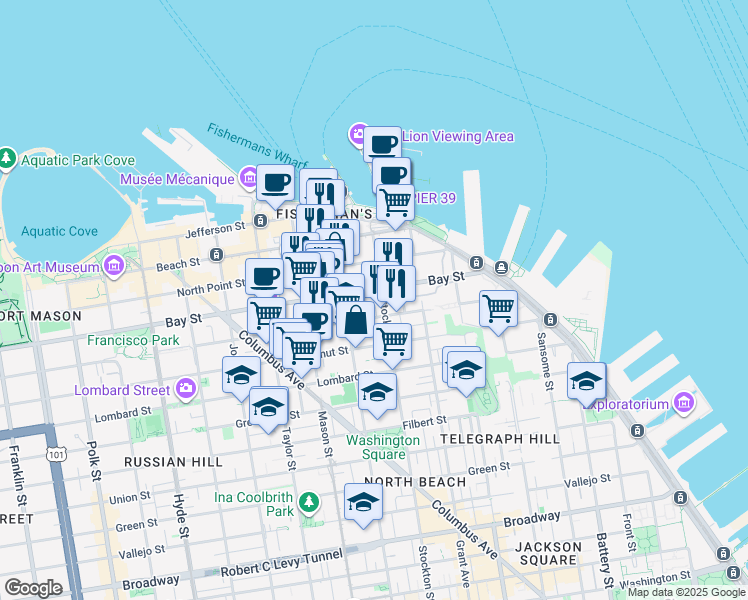 map of restaurants, bars, coffee shops, grocery stores, and more near in San Francisco