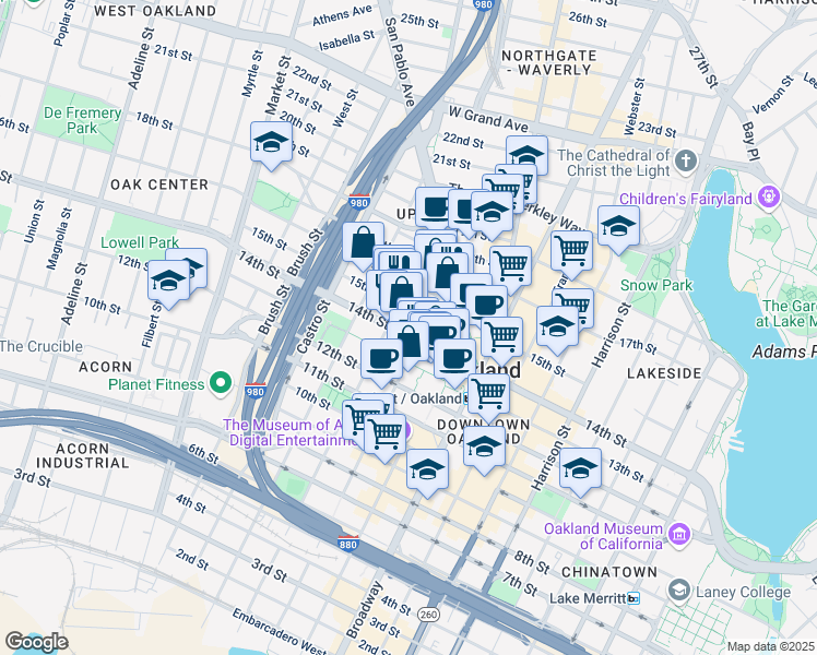map of restaurants, bars, coffee shops, grocery stores, and more near 587 15th Street in Oakland