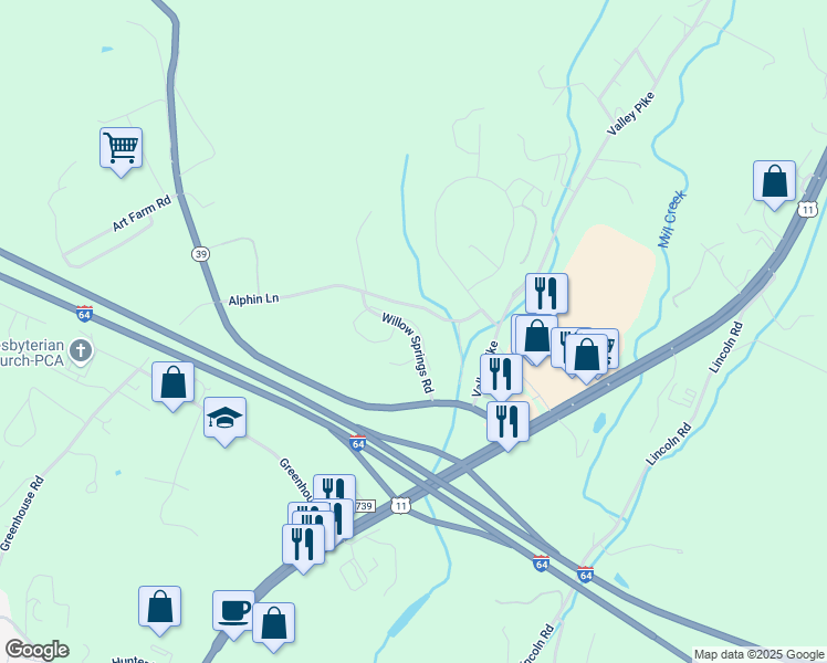 map of restaurants, bars, coffee shops, grocery stores, and more near 95 Willow Springs Road in Lexington