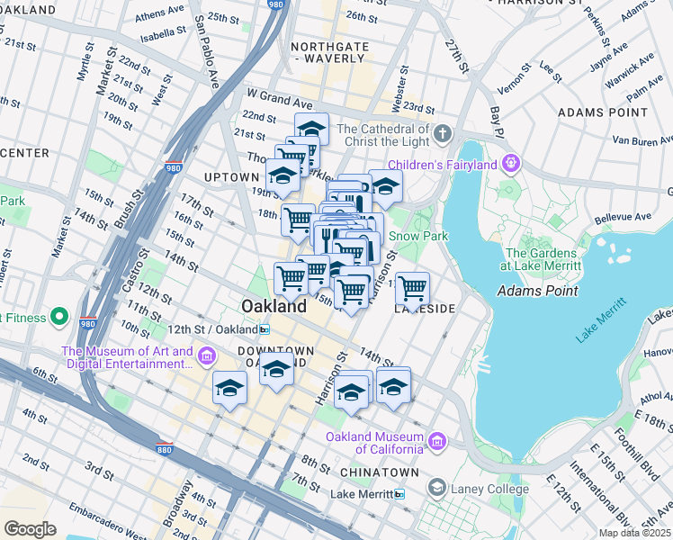 map of restaurants, bars, coffee shops, grocery stores, and more near 378 17th Street in Oakland