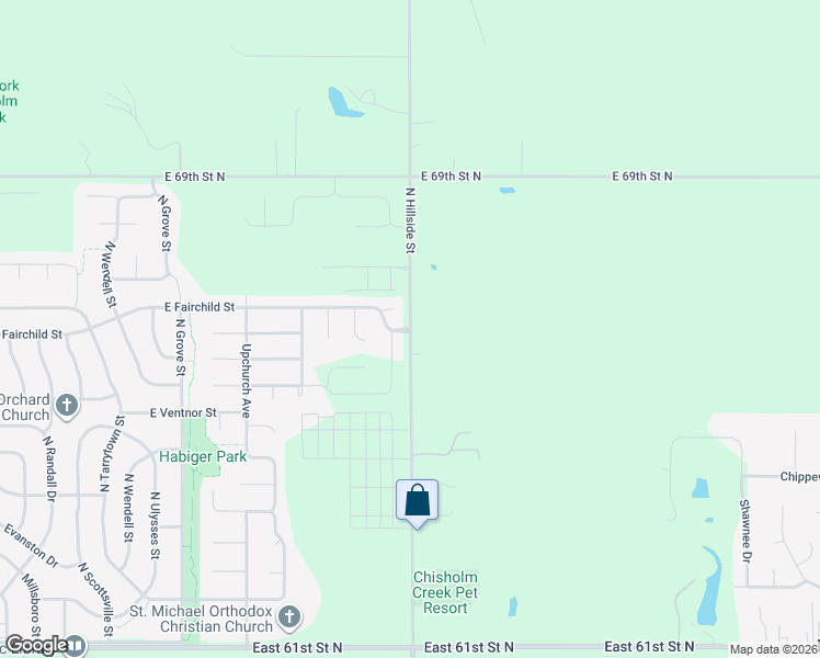 map of restaurants, bars, coffee shops, grocery stores, and more near 6998 North Hillside Street in Wichita