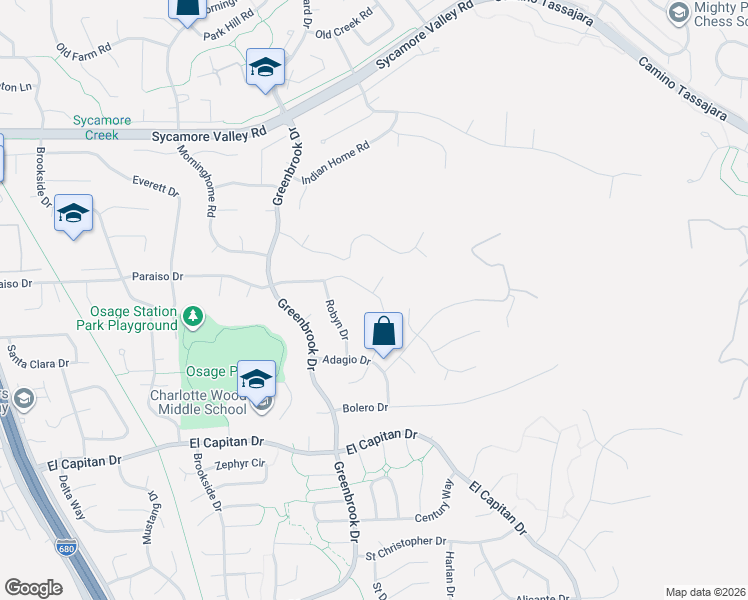 map of restaurants, bars, coffee shops, grocery stores, and more near 388 Paraiso Drive in Danville