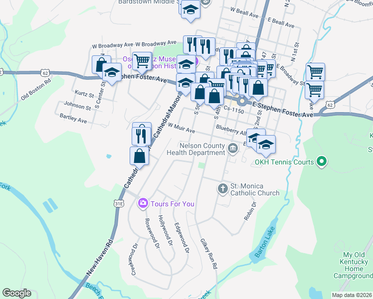 map of restaurants, bars, coffee shops, grocery stores, and more near 310 South 5th Street in Bardstown