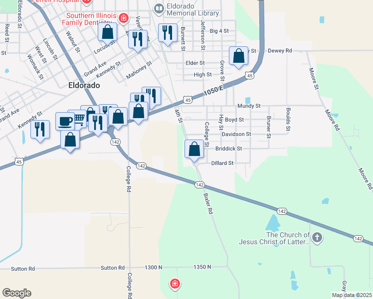 map of restaurants, bars, coffee shops, grocery stores, and more near 250 4th Street in Eldorado