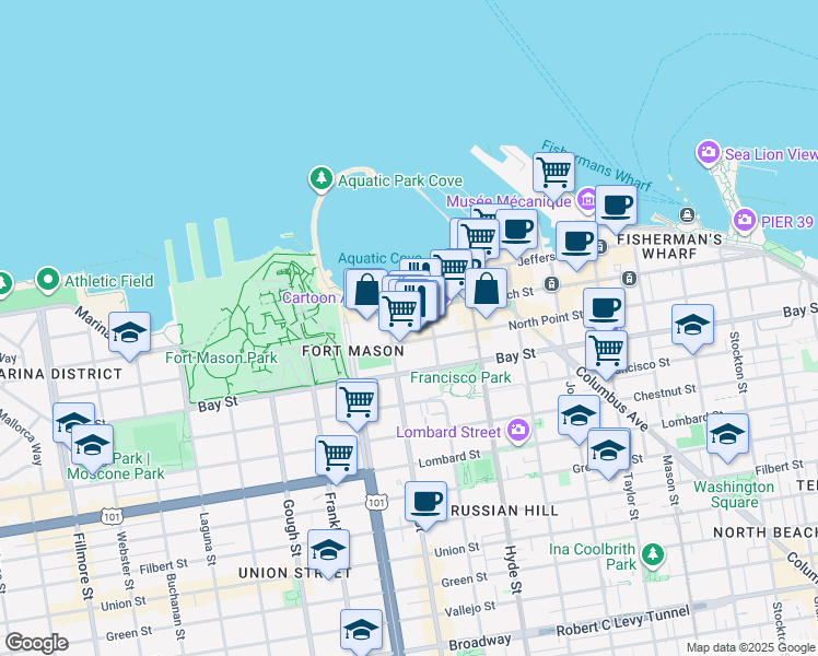 map of restaurants, bars, coffee shops, grocery stores, and more near 900 North Point Street in San Francisco