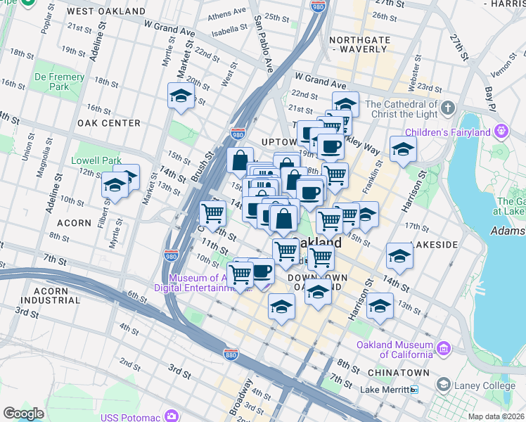 map of restaurants, bars, coffee shops, grocery stores, and more near 584 14th Street in Oakland