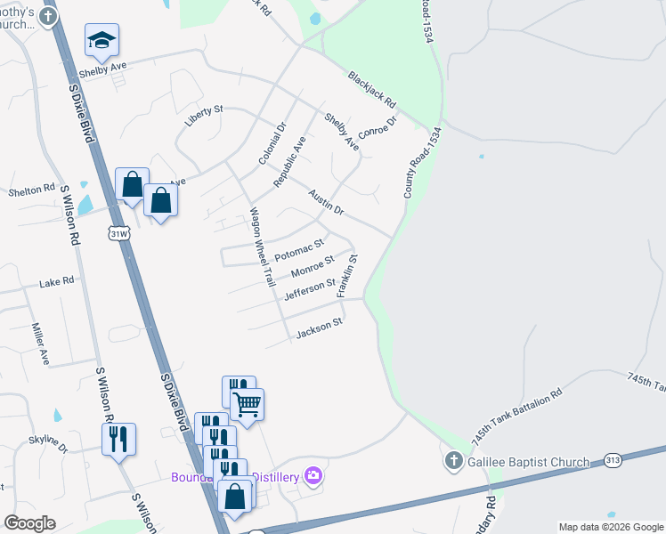 map of restaurants, bars, coffee shops, grocery stores, and more near 780 Franklin Street in Radcliff