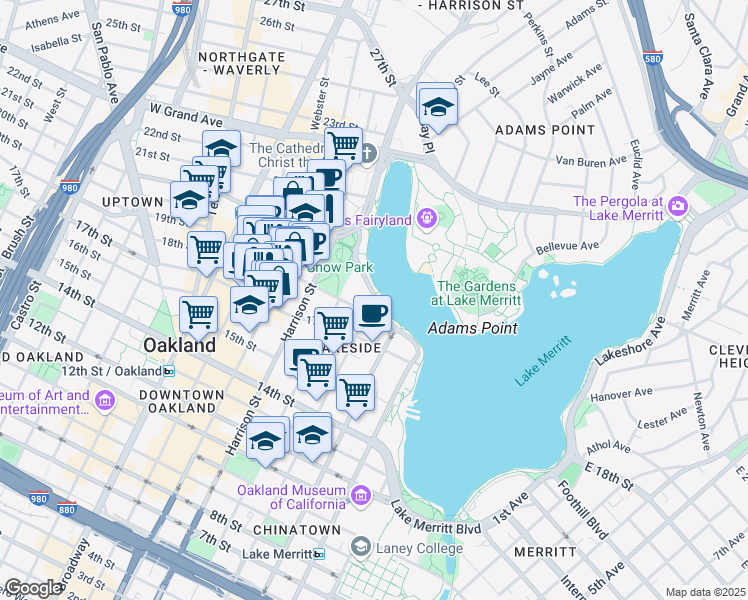 map of restaurants, bars, coffee shops, grocery stores, and more near 1941 Jackson Street in Oakland