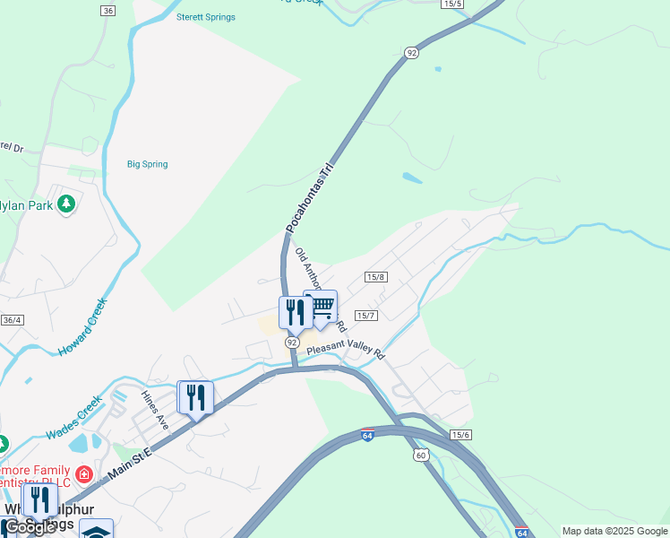 map of restaurants, bars, coffee shops, grocery stores, and more near Old US Highway 60 in White Sulphur Springs