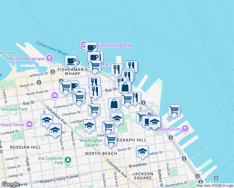 map of restaurants, bars, coffee shops, grocery stores, and more near in San Francisco