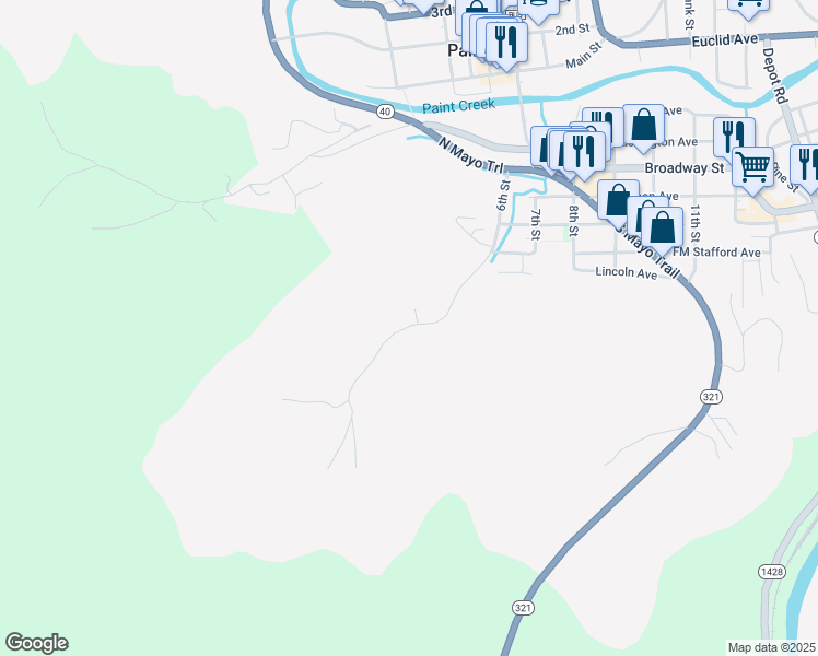 map of restaurants, bars, coffee shops, grocery stores, and more near Blackberry Ln in Paintsville