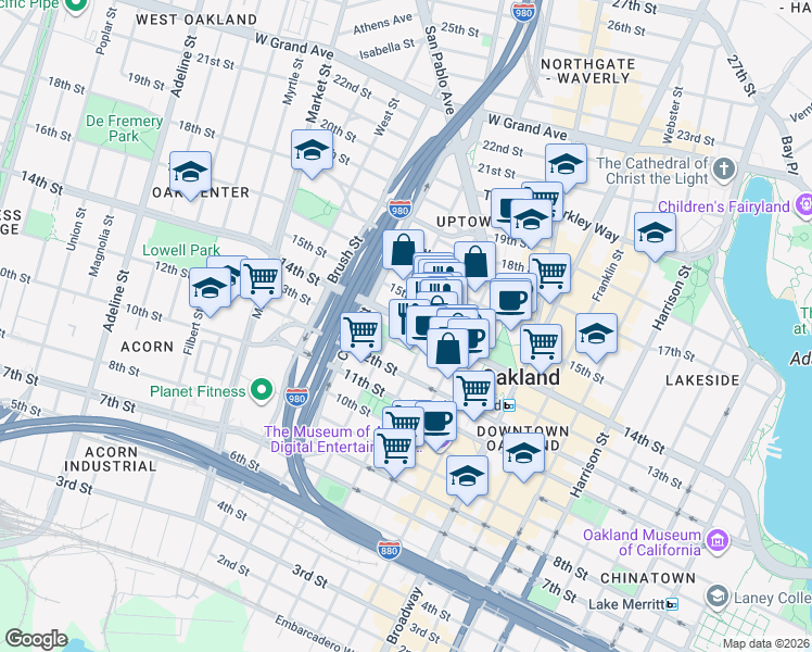 map of restaurants, bars, coffee shops, grocery stores, and more near 641 14th Street in Oakland