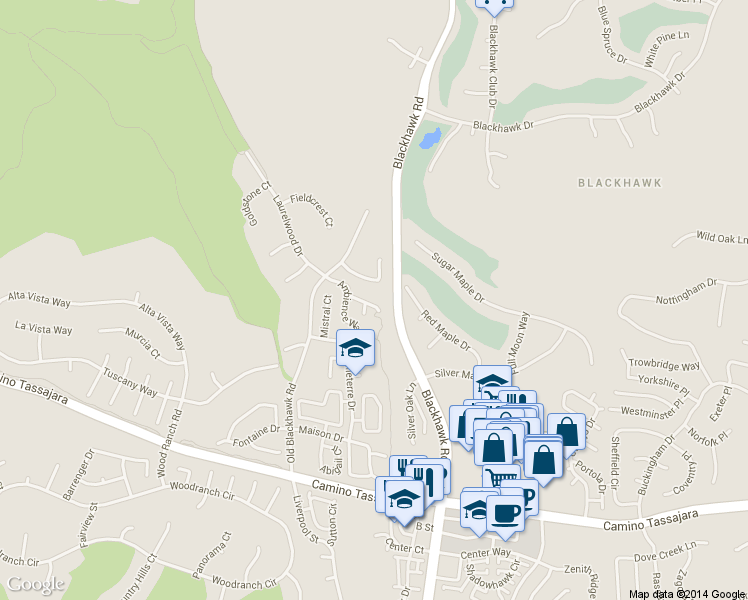 map of restaurants, bars, coffee shops, grocery stores, and more near 208 Pinewood Court in Danville