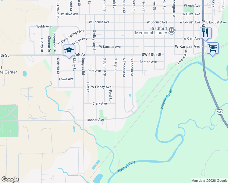 map of restaurants, bars, coffee shops, grocery stores, and more near 1209 S High St in El Dorado