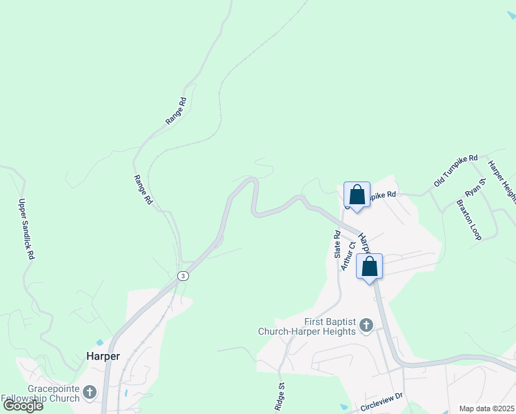 map of restaurants, bars, coffee shops, grocery stores, and more near 3150 Harper Road in Beckley