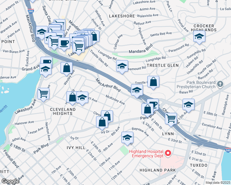 map of restaurants, bars, coffee shops, grocery stores, and more near 681 Capell Street in Oakland