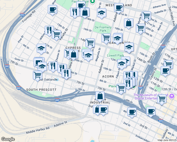 map of restaurants, bars, coffee shops, grocery stores, and more near 892 Union Street in Oakland