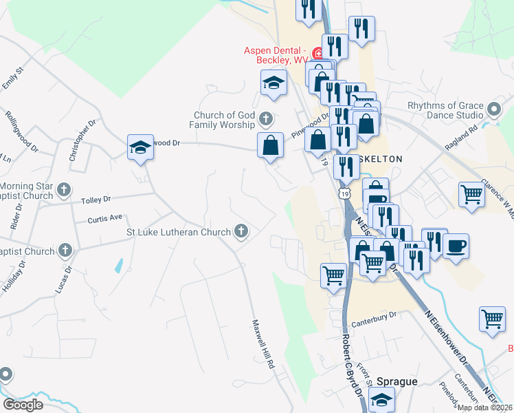 map of restaurants, bars, coffee shops, grocery stores, and more near 17 Chestnut Drive in Beckley