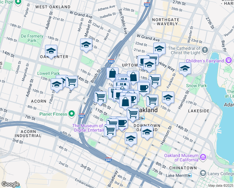 map of restaurants, bars, coffee shops, grocery stores, and more near 618 14th Street in Oakland