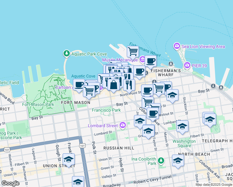 map of restaurants, bars, coffee shops, grocery stores, and more near 750 North Point Street in San Francisco