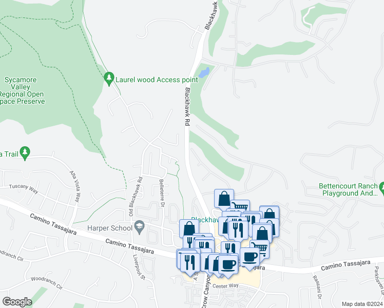 map of restaurants, bars, coffee shops, grocery stores, and more near 357 Red Maple Drive in Danville