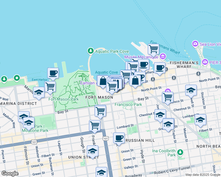 map of restaurants, bars, coffee shops, grocery stores, and more near 891 Beach Street in San Francisco