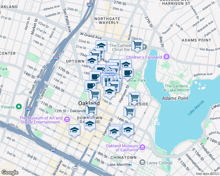 map of restaurants, bars, coffee shops, grocery stores, and more near 378 17th Street in Oakland