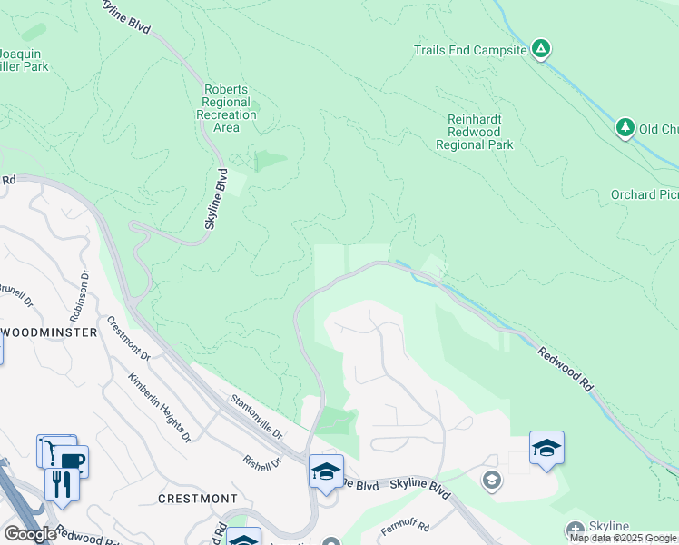 map of restaurants, bars, coffee shops, grocery stores, and more near 6295 Redwood Road in Oakland