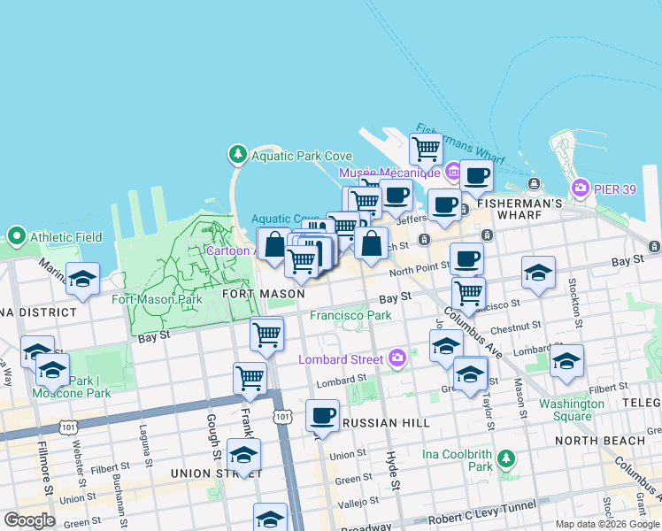 map of restaurants, bars, coffee shops, grocery stores, and more near 900 North Point Street in San Francisco