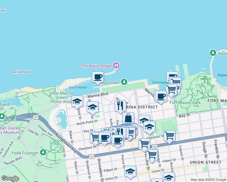 map of restaurants, bars, coffee shops, grocery stores, and more near 1936 San Francisco Bay Trail in San Francisco