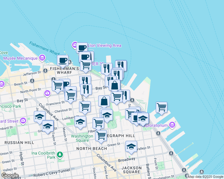 map of restaurants, bars, coffee shops, grocery stores, and more near in San Francisco
