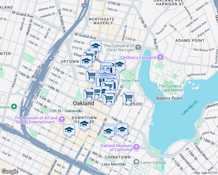 map of restaurants, bars, coffee shops, grocery stores, and more near 378 17th Street in Oakland