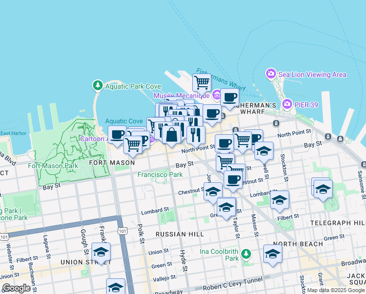 map of restaurants, bars, coffee shops, grocery stores, and more near 750 North Point Street in San Francisco