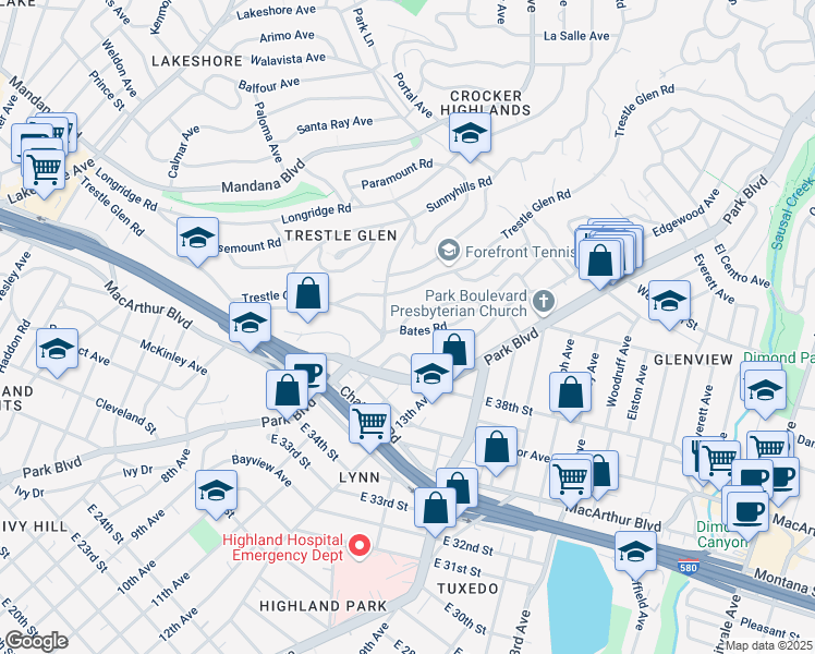 map of restaurants, bars, coffee shops, grocery stores, and more near 1229 Holman Road in Oakland