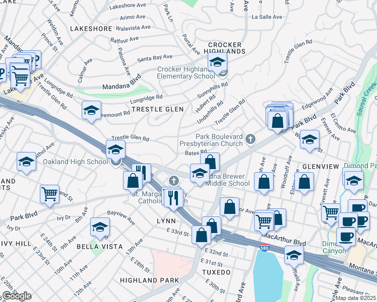 map of restaurants, bars, coffee shops, grocery stores, and more near 1229 Holman Road in Oakland