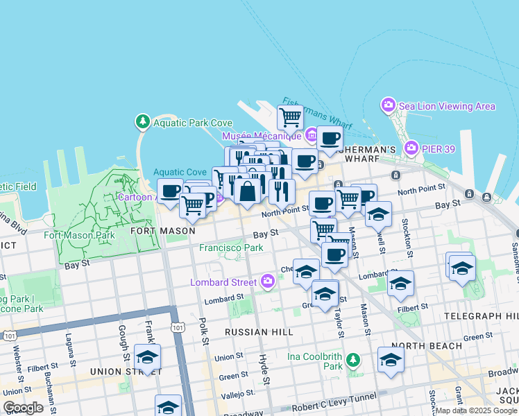 map of restaurants, bars, coffee shops, grocery stores, and more near 750 North Point Street in San Francisco