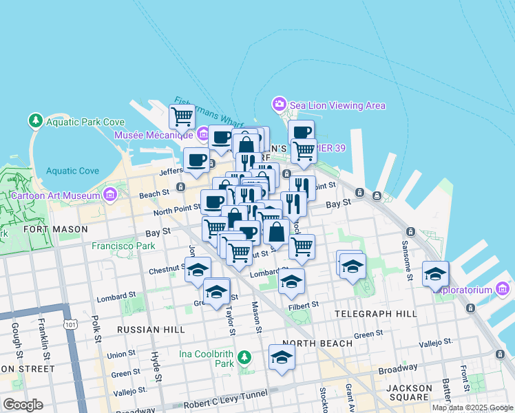 map of restaurants, bars, coffee shops, grocery stores, and more near in San Francisco