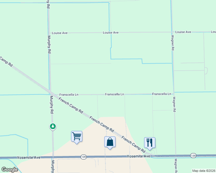 map of restaurants, bars, coffee shops, grocery stores, and more near 17230 Franscella Lane in Ripon