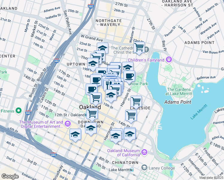 map of restaurants, bars, coffee shops, grocery stores, and more near 378 17th Street in Oakland