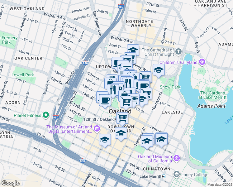 map of restaurants, bars, coffee shops, grocery stores, and more near 537 16th Street in Oakland