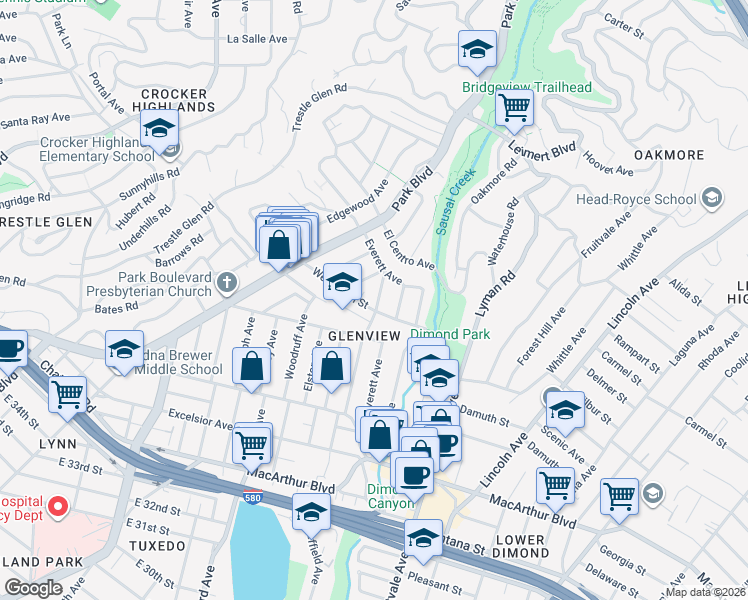 map of restaurants, bars, coffee shops, grocery stores, and more near 1559 Wellington Street in Oakland