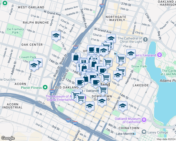 map of restaurants, bars, coffee shops, grocery stores, and more near 587 15th Street in Oakland