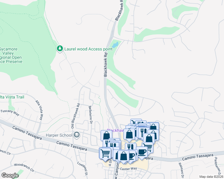 map of restaurants, bars, coffee shops, grocery stores, and more near 357 Red Maple Drive in Danville
