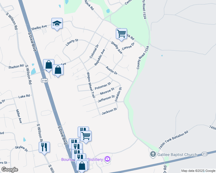 map of restaurants, bars, coffee shops, grocery stores, and more near 116 Potomac Street in Radcliff