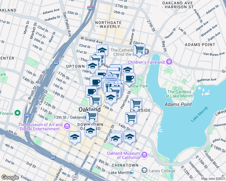 map of restaurants, bars, coffee shops, grocery stores, and more near 378 17th Street in Oakland