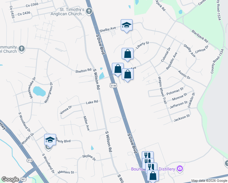map of restaurants, bars, coffee shops, grocery stores, and more near 8401-8499 South Dixie Boulevard in Radcliff