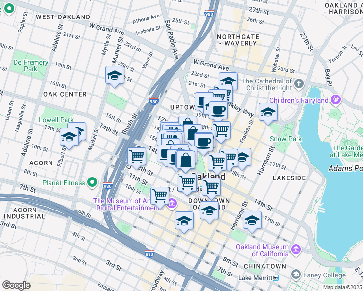 map of restaurants, bars, coffee shops, grocery stores, and more near 1515 Clay Street in Oakland
