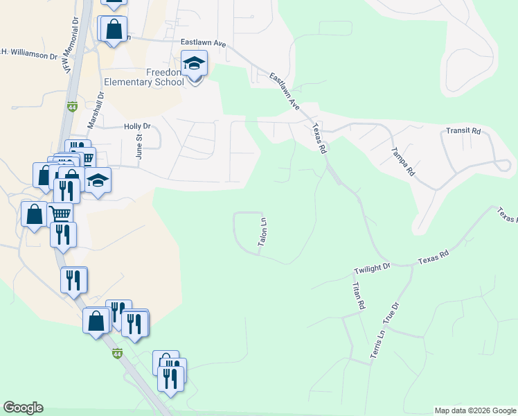 map of restaurants, bars, coffee shops, grocery stores, and more near 24345 Trolley Lane in Saint Robert