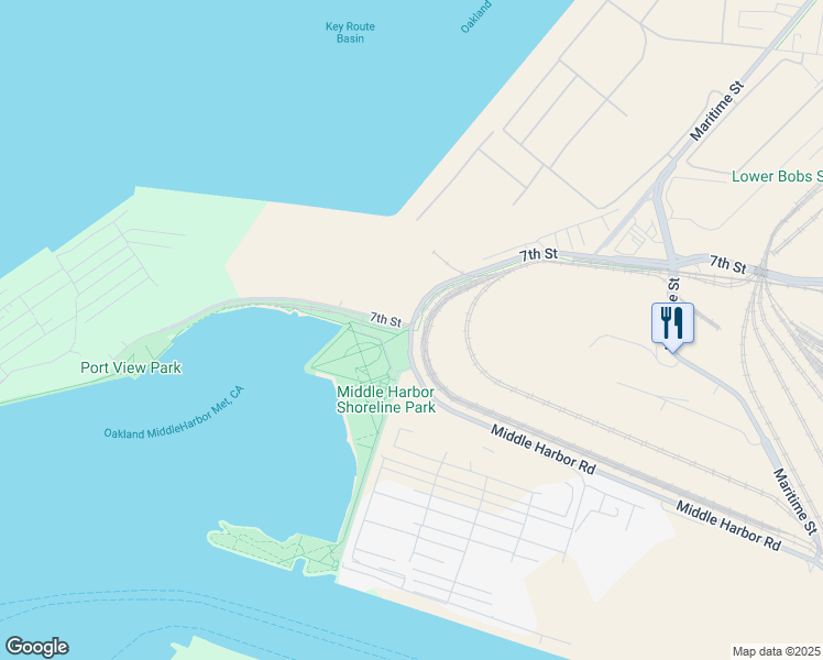 map of restaurants, bars, coffee shops, grocery stores, and more near 5046 Middle Harbor Road in Oakland